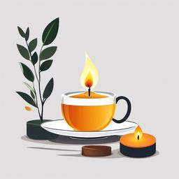 Candle clipart - Candle beside a cup of tea.  vector style illustration, white background