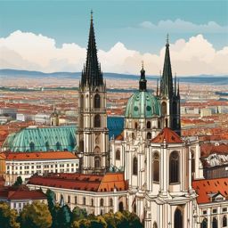 Vienna clipart - St. Stephen's Cathedral and Vienna cityscape,  color vector clipart