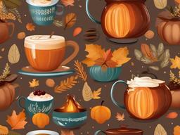 November clipart - cozy scenes with warm beverages in November  