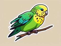 Budgerigar Sticker - A playful budgerigar with bright green and yellow feathers, ,vector color sticker art,minimal