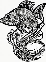 Fish Tattoo Man-Bold and dynamic tattoo featuring a fish, perfect for those who appreciate aquatic life and bold designs.  simple color vector tattoo
