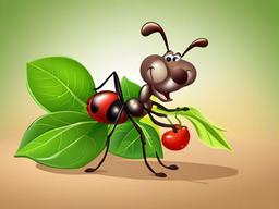 Ant Cartoon - Cartoon of ant carrying a leaf  