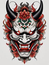 hannya traditional tattoo  simple color tattoo,white background,minimal