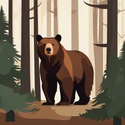 Brown Bear Clipart - Brown Bear standing in a forest , minimal, 2d