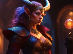 tiefling rogue,seraphina shadowdancer,stealing a priceless gem,a well-guarded museum hyperrealistic, intricately detailed, color depth,splash art, concept art, mid shot, sharp focus, dramatic, 2/3 face angle, side light, colorful background