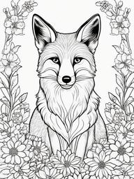 Fox Coloring Pages - Fox with a crown of wildflowers in springtime  simple coloring pages