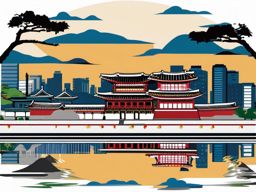 Seoul clipart - Gyeongbokgung Palace and Seoul skyline,  color vector clipart