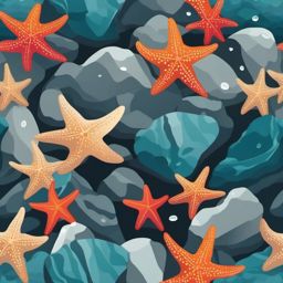 Sea Starfish Symphony Clip Art - A symphony of sea starfish on a rocky landscape,  color vector clipart, minimal style