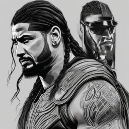 drawing of roman reigns  minimal rough scribbles,doodles,black and white