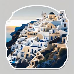 Santorini sticker- Stunning Greek island with white-washed buildings, , sticker vector art, minimalist design