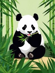 Panda Clipart - Panda munching on bamboo shoots in the bamboo forest , minimal, 2d