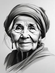 pencil sketch of old woman  minimal rough sketch scribbles,doodles,black and white