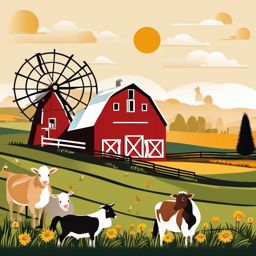 Farm Scene clipart - Classic farm scene with animals, ,vector color clipart,minimal