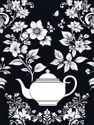 Teapot and Floral Cup Clipart - Ornate teapot and matching floral cup.  color clipart, minimalist, vector art, 