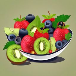 Kiwi and Berries Bowl Clipart - A bowl with kiwi slices and assorted berries.  color vector clipart, minimal style