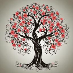 tree tattoo with flowers  simple vector color tattoo