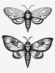 Matching Moth Tattoos - Celebrate connections with matching moth tattoos, perfect for couples, friends, or family members.  simple vector color tattoo, minimal, white background