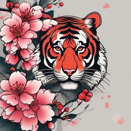 tiger cherry blossom tattoo  simple vector color tattoo