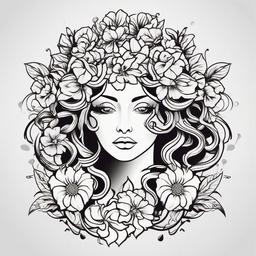 Medusa Flower Tattoo - Combine the mythical charm of Medusa with the beauty of flowers in a captivating and symbolic tattoo design.  simple vector color tattoo,minimal,white background