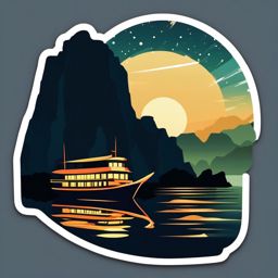 Halong Bay Night Cruise sticker- Night cruise through the illuminated karst formations of Ha Long Bay, , sticker vector art, minimalist design