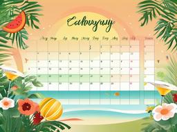 August clipart - August calendar page with summer vibes  