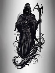 Dark Grim Reaper Tattoo Designs-Bold and dynamic tattoo designs featuring dark and sinister Grim Reaper themes, perfect for those who appreciate gothic and edgy body art.  simple color vector tattoo