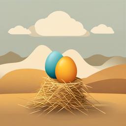 Egg clipart - egg balancing on a pile of straw  color,minimalist,vector clipart