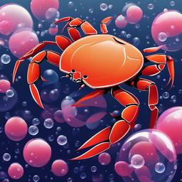 Crab clipart - crab in a sea of bubbles underwater  color,minimalist,vector clipart