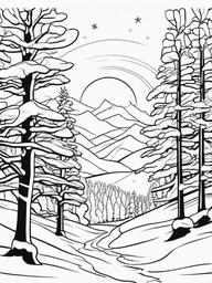 Winter Adventure Coloring Pages - Exploring Snowy Forests and Fields  minimal black outline printable sheet, coloring page