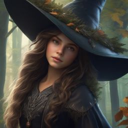 Young witch is tasked with protecting magical forest from human intrusion. ultra realistic,intricate details