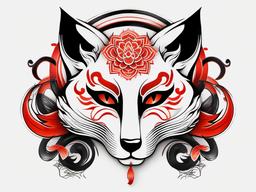 japanese kitsune mask tattoo  simple color tattoo,white background,minimal