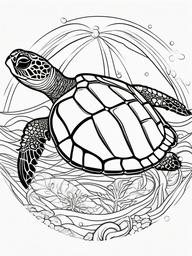 Sea Turtle Coloring Pages - Graceful Long Living Swimmer  black outline printable sheet, coloring page