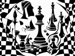 Chess tattoo: A symbolic game of strategy and intellect, inked with elegance.  black white tattoo, white background