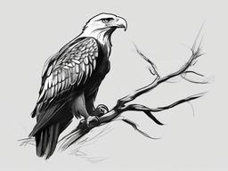 drawing of an eagle perched on a branch  minimal rough sketch scribbles,doodles,black and white