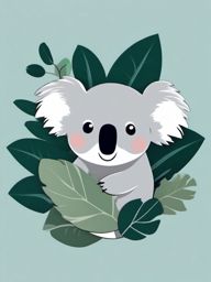 Koala Sticker - A cute koala munching on eucalyptus leaves. ,vector color sticker art,minimal
