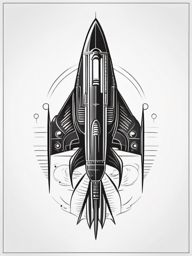 Spaceship Tattoo - A sleek spaceship tattoo embarking on a journey  few color tattoo design, simple line art, design clean white background