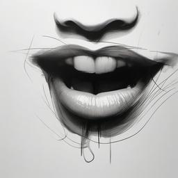 drawing of a mouth eating  minimal rough sketch scribbles,doodles,black and white