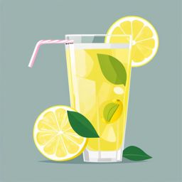 Lemonade Glass with Straw Clipart - A glass of lemonade with a lemon slice and a straw.  color vector clipart, minimal style