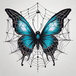 butterfly spider web tattoo  simple color tattoo, minimal, white background
