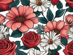 Daisies and Roses Tattoo-Embracing the combination of daisies and roses in a tattoo, symbolizing innocence and love, a sweet and delightful choice.  simple vector color tattoo