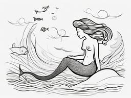 drawing of a cartoon mermaid  minimal rough sketch scribbles,doodles,black and white