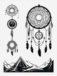 Moon Dream Catcher Tattoo - Tattoo combining a dream catcher with moon motifs.  simple vector tattoo,minimalist,white background