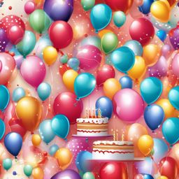 Birthday Background - Balloons and Cake at a Birthday Party  wallpaper style, intricate details, patterns, splash art, light colors