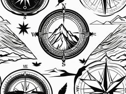 Mountain and Compass Tattoo - Compass tattoo with mountain elements.  simple vector tattoo,minimalist,white background