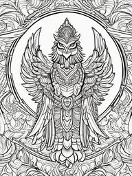 Garuda Coloring Pages - Mighty Bird from Hindu Mythology  minimal black outline printable sheet, coloring page