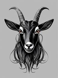Black Goat Tattoo - A dark and mysterious tattoo featuring a black goat.  simple color tattoo design,white background