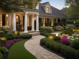 In the garden, Regency interior design highlights manicured landscaping, elegant pathways, and tasteful decor that create a sophisticated outdoor retreat for relaxation and enjoyment.  