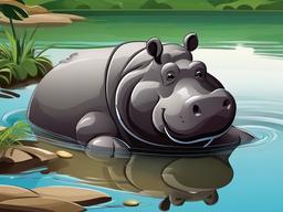 Hippo Cartoon - Cartoon of hippo lounging in water  