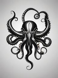 Black Octopus Tattoo - Symbolize mystery and sophistication with a tattoo featuring a striking black octopus design.  simple vector color tattoo,minimal,white background