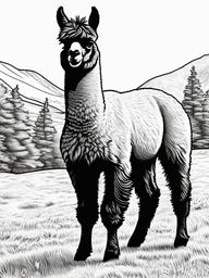 Alpaca Coloring Page - Woolly Mountain Grazer  black outline printable coloring page